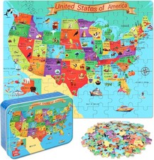 LELEMON Puzzles for Kids Ages 4-6,USA Map 100 Piece Usa