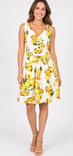 Lemon Citrus Print Fit Flare Dress Size 14 Summer Resort Vacation Cottagecore