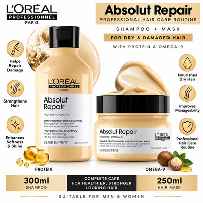 L'Oreal Professionnel Absolut Repair Shampoo 300ml + Mask 250ml Dry Hair