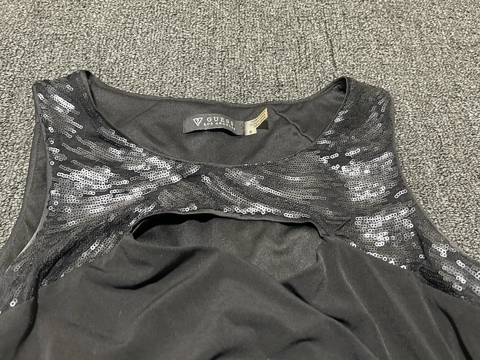 Vestido midi plisado brillante negro sin mangas GUESS para mujer 6 Foto 4 de 4