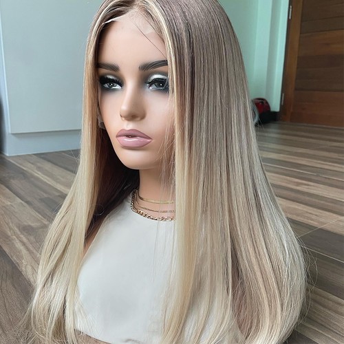 Synthetic Hair Heat Resistant Long Straight HD Lace Front Wig Ombre Blonde - Picture 3 of 8