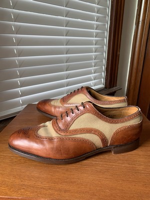 EDWARD GREEN UK 9D US MALVERN LEATHER CANVAS SPECTATOR TWO