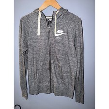 Nike Womens Sportswear Gym Vintage Full Zip Hoodie Gray Heather Logo Medium