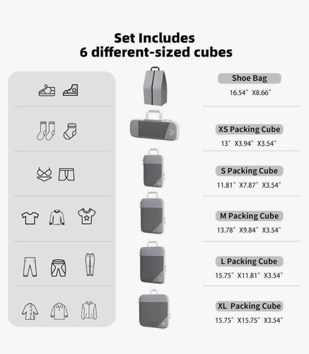Juego de 6 cubos de embalaje para viajar con doble cremallera - Imagen 2 de 8