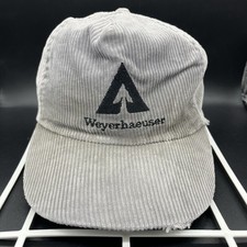 Vintage Distressed Corduroy Adjustable Hat Weyerhaeuser Gray Embroidered Cap