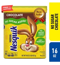 Nestle Nesquik No Sugar Added Chocolate Powder, 16 oz, Can, Makes Instant Chocol