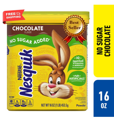 Nestle Nesquik No Sugar Added Chocolate Powder, 16 oz, Can, Makes Instant Chocol