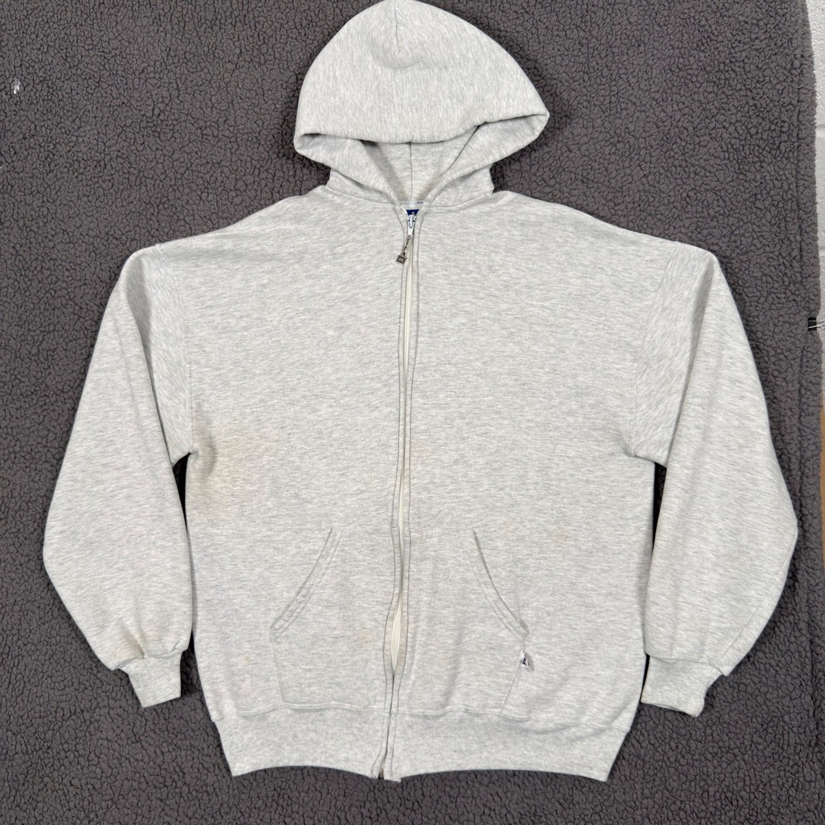 Vintage Russell Athletic Hoodie XL Gray Zip Up Sweatshirt Made in