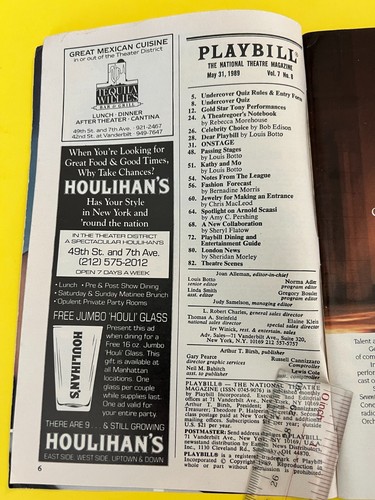 PLAYBILL ~ The National Theatre Magazine ~ May 31. 1989 ~ Special Tony Issue - Picture 4 of 8