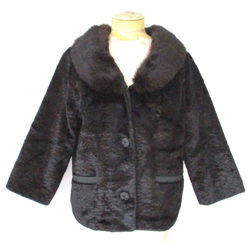 Vintage 50er Rockabilly schwarz Ponyfell Abend Swing Jacke Nerz Pelzkragen Taschen L