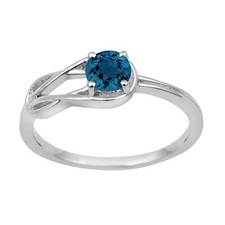 Round London Blue Topaz 925 Sterling Silver Solitaire Celtic Trinity Knot Ring
