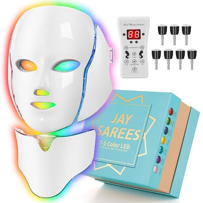 Jay Sarees LED FACE MASK LIGHT THERAPY 7-1 Color Anti Aging Tightening, Wrinkles
