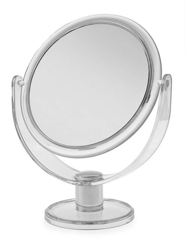 Bathroom Mirror Free Standing Round Plastic Cosmetic Swivel C - Shaped Chrome - Picture 5 of 16