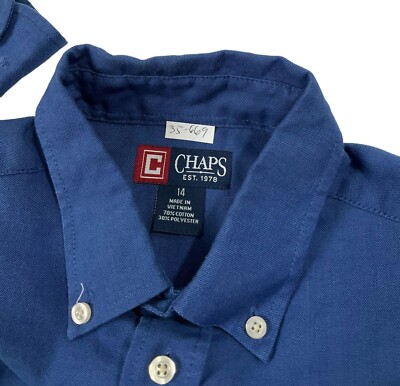 Chaps Men Youth Size 14 Blue Button Down Shirt Long Sleeve (35-669