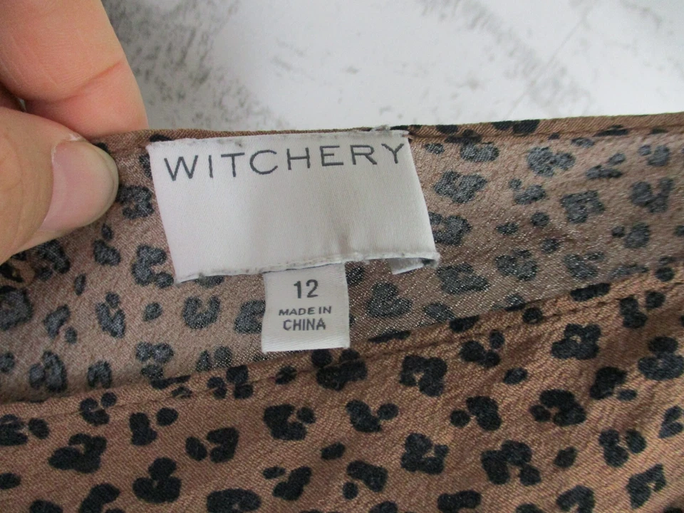 Witchery womens maxi dress brown black leopard print 12 v-neck sleeveless - image 3 of 4