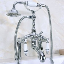 Polished Chrome Deck Mount Clawfoot Bathtub Faucet W/ Hand Shower Mixer Tap