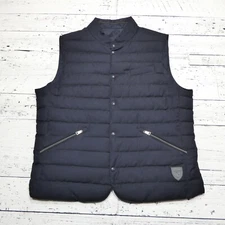 Polo Ralph Lauren Quilted Puffer Vest Size Large Blue Wool Blend White Duck Down