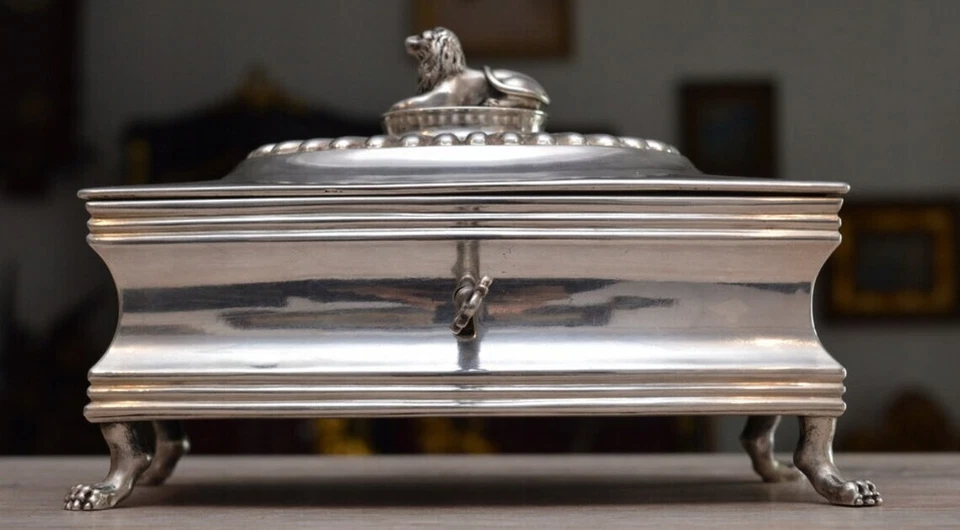 Silver Sugar Bowl Karol Filip Malcz Old Hand Made Polish Lion Rare Silver Gift I Foto 2 de 4