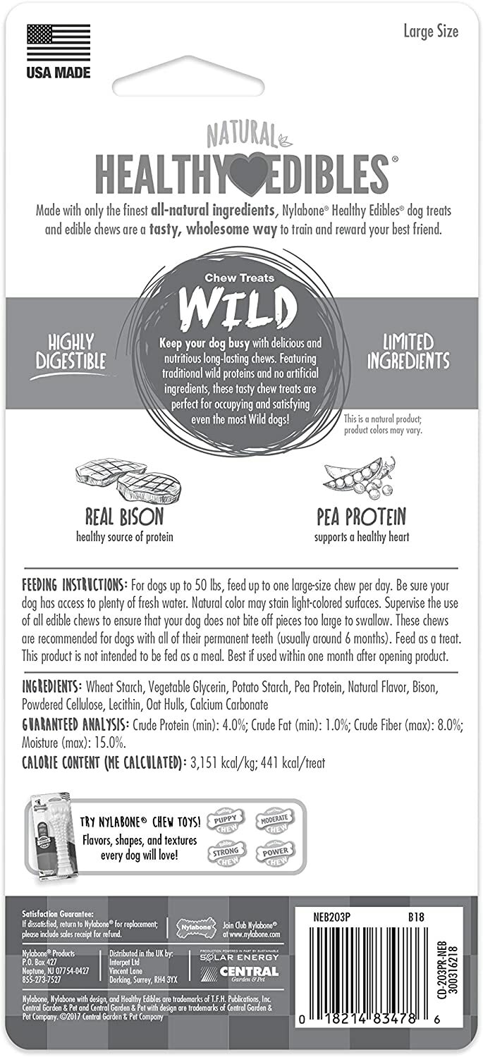 Nylabone Healthy Edibles Wild Flavors Dog Chew Treat Bones for Large Dogs up ...