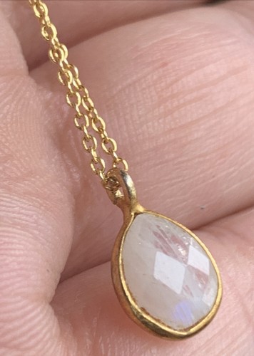 Stunning Sterling Silver Vermeil Faceted 10mm Oval Moonstone Necklace 20” - Picture 3 of 4