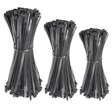 200 Pack - Black Assorted Cable Ties Nylon Plastic Zip Tie Wraps