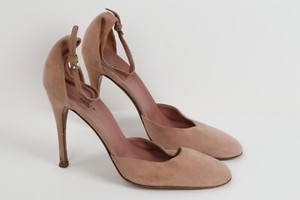 ALAIA Beige Suede Ankle Strap Round Toe Heels Size 36.5