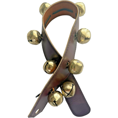 Vintage Sleigh Horse Jingle Bells Faux Leather Brass DOOR HANGER Christmas Decor - Picture 11 of 15