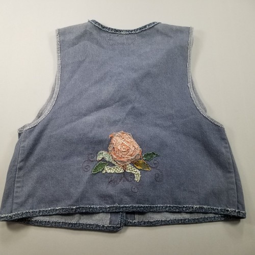 Jean Vest M/L Boho Hippie Applique Floral Art to Wear Artclothes Blue Cotton Vtg - Picture 2 of 13