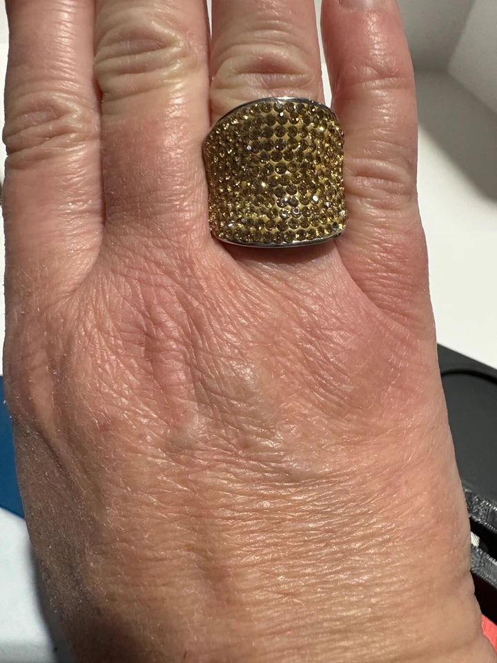 Anillo de cristal pavé cóncavo acero por diseño marrón talla 7 vintage impresionante cóctel Foto 4 de 4