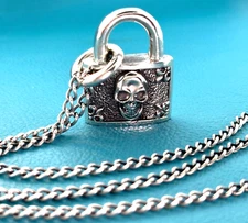 King Baby Studio Sterling Silver .925 Skull Padlock Pendant & 22” Chain