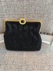 Saks Fifth Avenue Black Beaded Evening Handbag with Gold Chain - Vintage