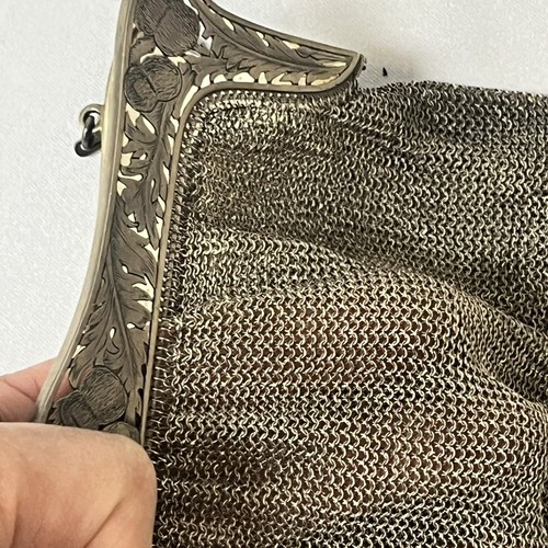Borsa a mano antica Art Deco marcata .935 argento sterling catena rete 218 g - Foto 6 di 16