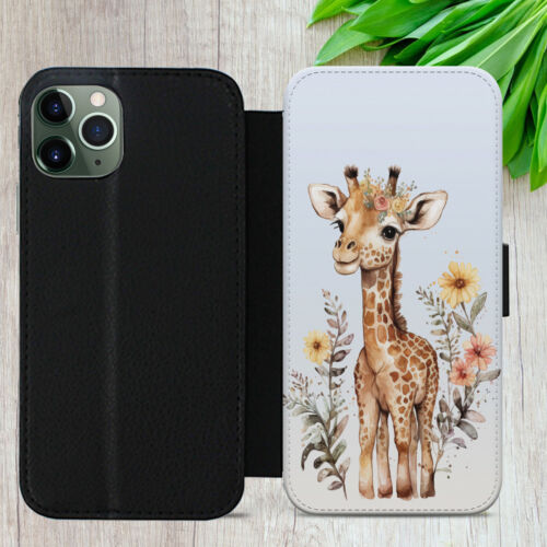 GIRAFFE CASE FOR IPHONE SAMSUNG GOOGLE WATERCOLOUR GIFT FLIP WALLET PHONE COVER - Picture 33 of 36
