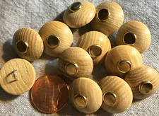 12 Domed Wood Wooden & Brass Tone Metal Shank Buttons 11/16" 17mm Lot # 4679