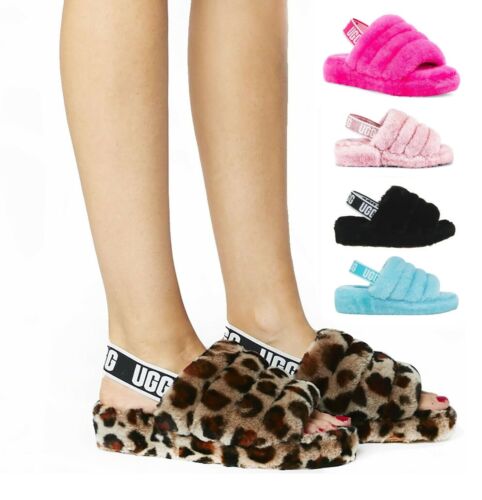 【高額売筋】靴NEW UGG Brand Womens Fluff Yeah Slide Slippers Shoes Amphora Animal Black  Pink