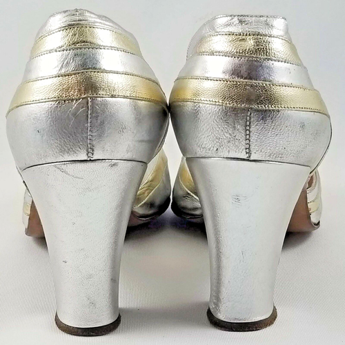 Rosina Ferragamo Schiavone 8 Silber Gold Deko Stil Blockabsatz Vintage d'Orsay Pumps - Bild 6 von 12