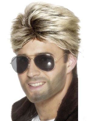 George Michael WHAM 80s Blonde Street Wig Mens 1980 Fancy Dress Optional Add Ons
