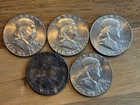 1961 - Franklin Half Dollar Coins - No Mint - Circulated- 90% Silver - Lot of 5