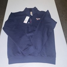 Reebok Identity Navy Blue Fleece 1/4 Zip Pullover Sweatshirt Men Size S