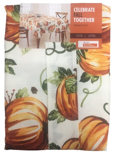 Celebrate Fall Pumpkin Print Harvest Tablecloth, Woven Fabric 60x102 Oblong - 第 2/2 張圖片