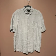 Saks 5th Avenue Linen Men’s Shirt Blue L Large Short Sleeve Fifth Classic Fit