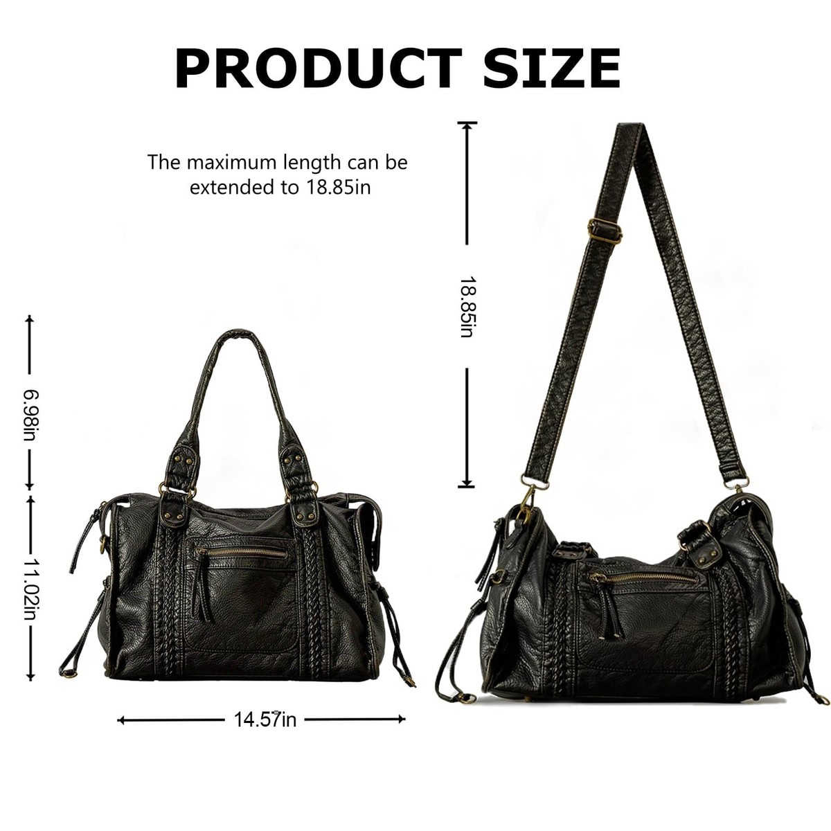 Women's City Bag Large Vintage Y2K Tote Bag Washed Leather Grunge