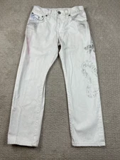 True Religion Jeans Mens Size 30 Geno Relaxed Slim White Denim AOP Optic Silver