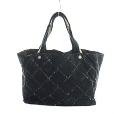 CHANEL Travel Tote Bag Old Travel Line Logo Nylon Black Double Handle