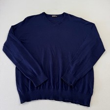 J. McLaughlin Men V-Neck Sweater Cashmere Cotton Viscose Nylon Blue Medium