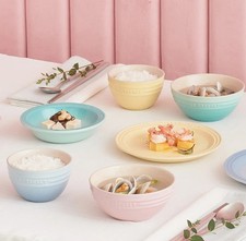 Le Creuset Rice Bowl Set 2P Stoneware Soup Cereal Bowl Pink Yellow Mint Blue.