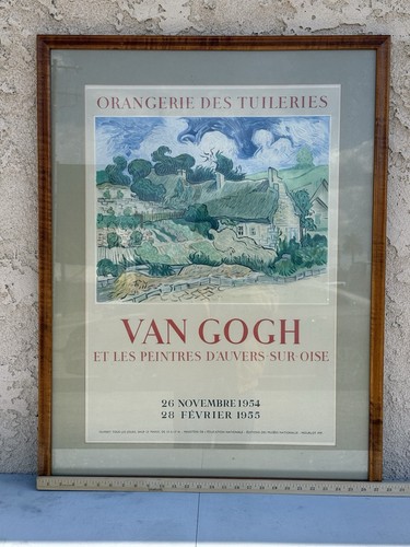 VAN GOGH RARE 1954 MOURLOT LITHOGRAPH PRINT FRAMED EXHBT POSTER "COTTAGES" 1890 - Picture 5 of 10
