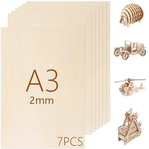 7 StüCk A4 Holzplatte, Sperrholzplatte 3Mm, Holzplatten Zum Basteln 300 X 200 Mm-image