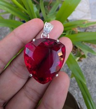Natural Red Ruby 35 Ct Trillion Loose Gemstone 925Solid Silver Certified Pendant