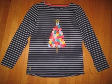 Joules blue white stripe top embellished Christmas Tree Size Medium